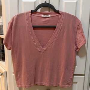 Perfect White Tee Dusty Rose V-Neck Cropped Tee | Made in USA | Size L